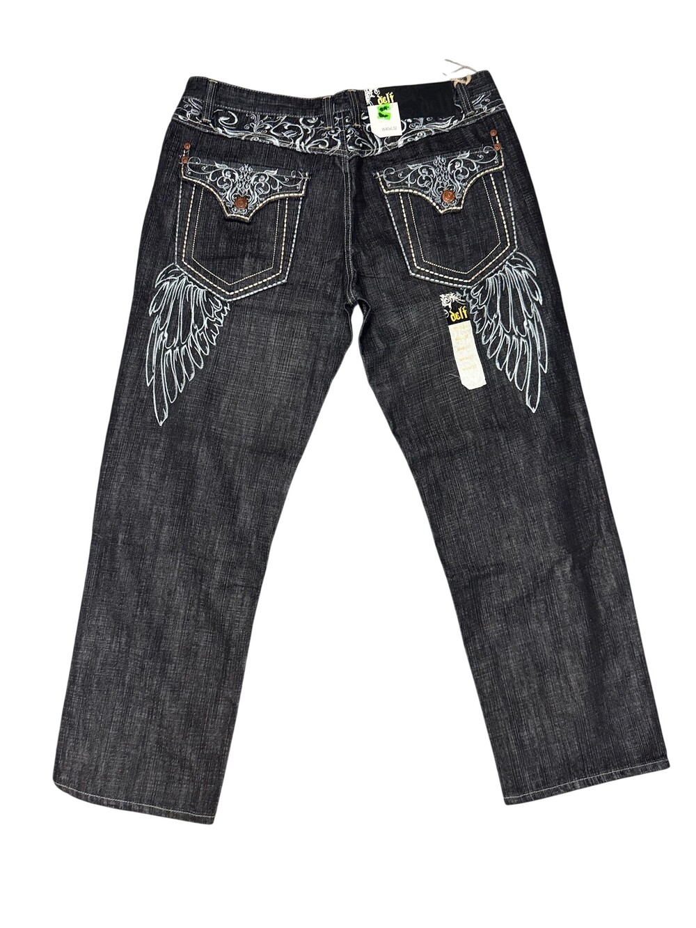 Y2k Delf Imperious Jeans Mens Black Denim Wing Embroidery baggy NOS Grunge